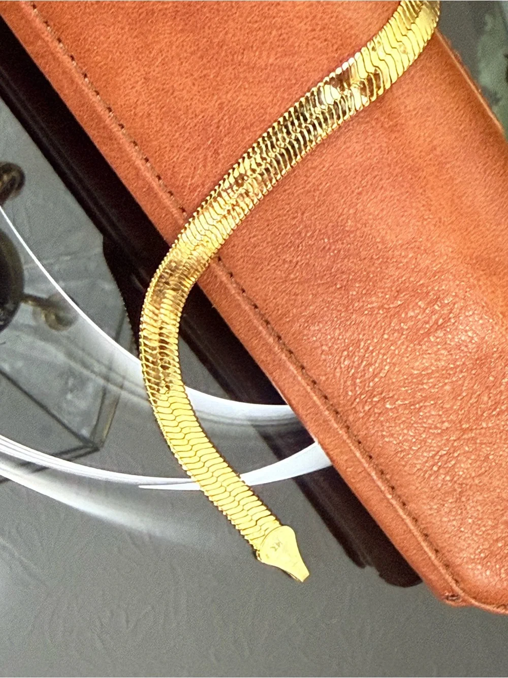 Gold Tone Herringbone Chain Bracelet Metal Lobster Clasp No Stone